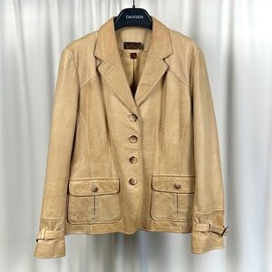 Vintage 2000’s Danier Leather Cargo Blazer Jacket in Tan • Collared • 2XL